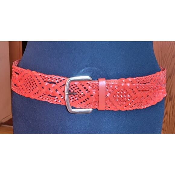 Womens Red Wide Braided Retro Vtg Belt Silver Buckle M L 40" Western Boho Hippie - Picture 1 of 6